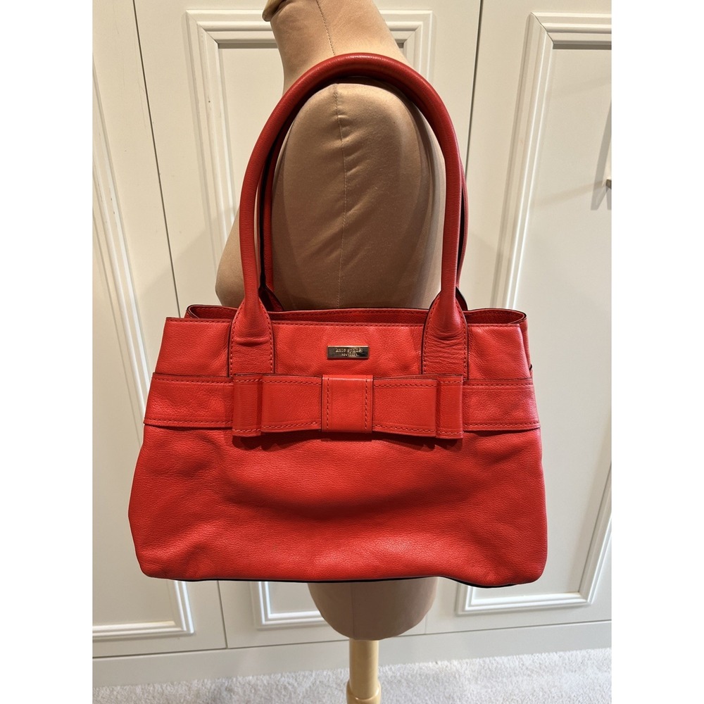 Kate Spade Elena Villabella Orange Red Shoulder Bag Leather Handbag‎ Bow Satchel